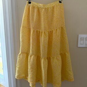 H&M Divided Maxi Lined Tiered Skirt Womens 6 Boho Yellow Floral Cottage Core
